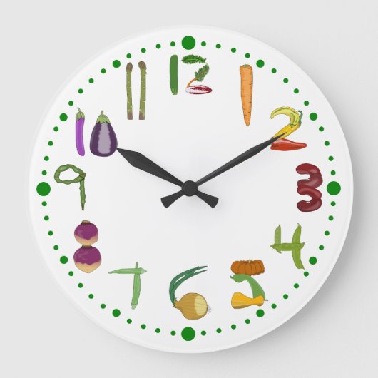 Vegetable Kitchen Wall Clock voor Gardeners Vegans Grote Klok (Voorkant)