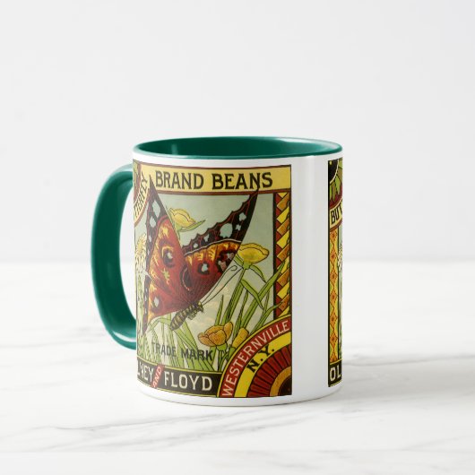 "Vegetable Label Art", "Butterfly Brand Bans" Mok (Voorkant links)