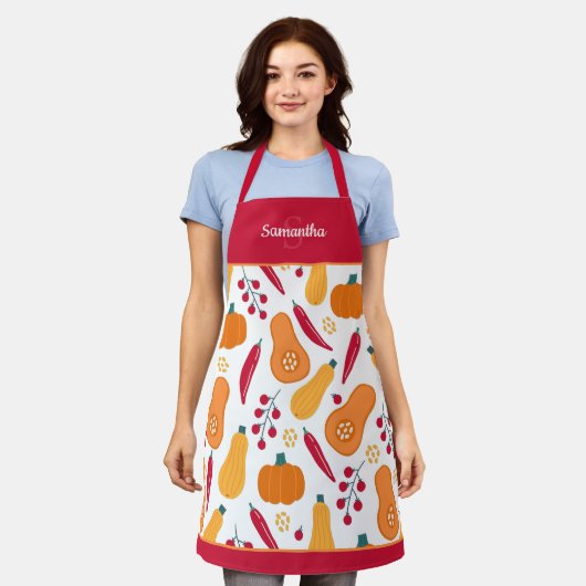 Vegetable Pattern met de naam Oranje en rood oogst Schort (Gedragen)