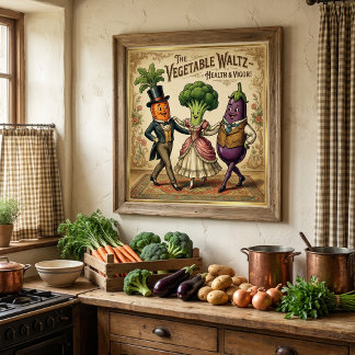 Vegetable Waltz Dancing Veggies Vintage Victorian Perfect Poster