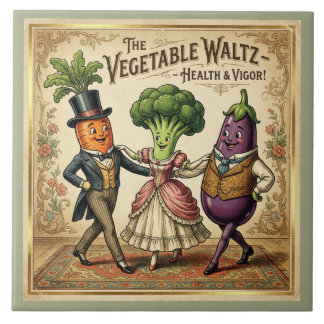 Vegetable Waltz Dancing Veggies Vintage Victorian Tegeltje