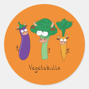 Vegetables Bulls Cute Kinder Cartoon Ronde Sticker