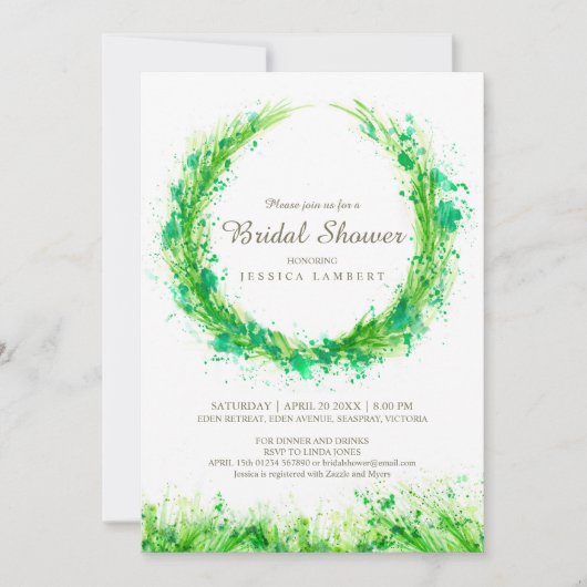 Végétal aquarelle herbe nuptiale invitations (Devant)