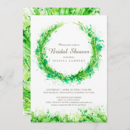 Végétal aquarelle herbe nuptiale invitations (Devant / Derrière)