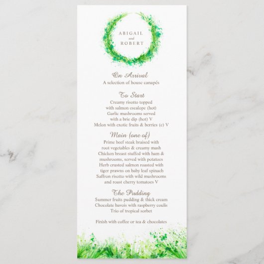 Végétal couronne aquarelle art menu mariage (Dos)