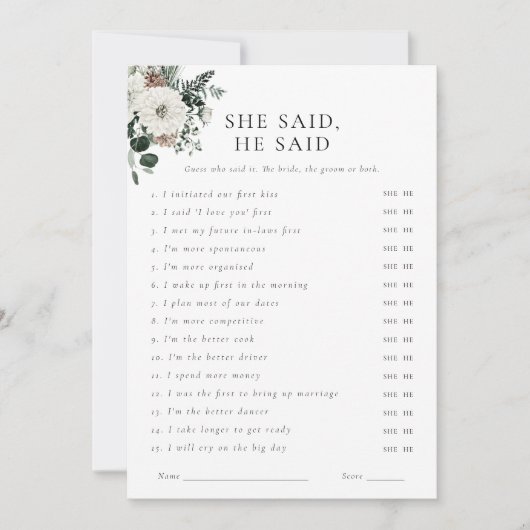 Végétal D'Hiver Floral Où Étaient-Ils Carte De Jeu (Devant)