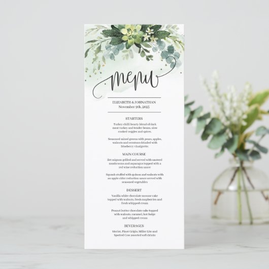 Végétal succulent verdure feuillage menu mariage (Debout devant)