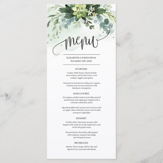 Végétal succulent verdure feuillage menu mariage (Devant)