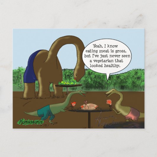 Vegetarian vs. Carnivore Funny Dinosaur Briefkaart (Voorkant)