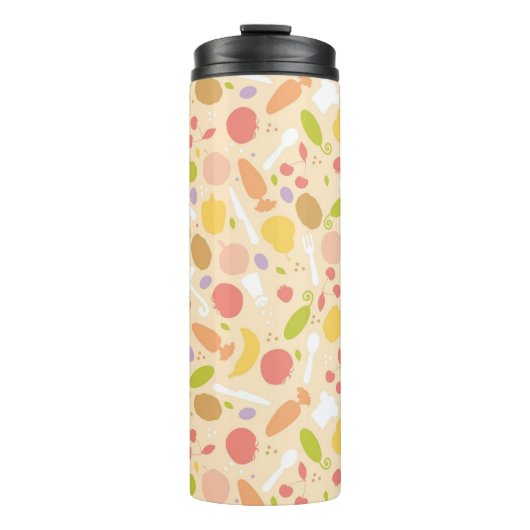 Vegetarisch kookpatroon achtergrond thermosbeker (Voorkant)