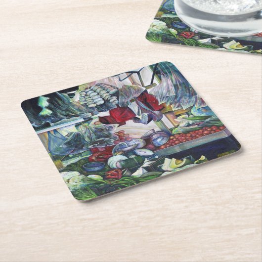 Vegetatian Club komt hier bijeen Vierkante Kartonnen Onderzetter (Schuin)