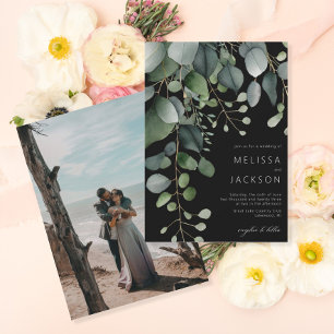 Végétation et Eucalyptus Mariage Invitation noire