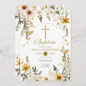 Végétation fleur sauvage Baptême Floral Invitation (Devant / Derrière)