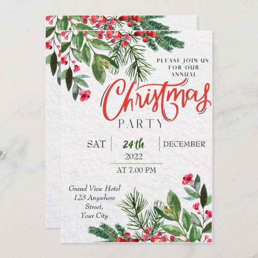 Végétation moderne Noël Invitation (Devant / Derrière)