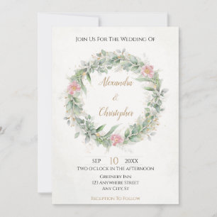 Végétation or rose pâle Invitation florale