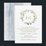 Végéty Wreath Wedding Invitations - Dusty Blue<br><div class="desc">Aquarelle Verdure Wreath Wedding Invitations (Dusty Blue) : Ce faire-part de mariage d'aquarelle présente vos initiales en haut entourées d'un eucalyptus bleu vert et poussiéreux et d'une couronne d'haleine pour bébé. L'arrière a un faux look de planches de bois rustique. Ne veux-tu pas de bleu poussiéreux ? Vous pouvez modifier...</div>