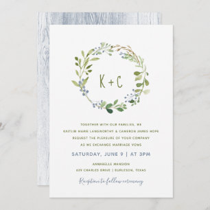 Végéty Wreath Wedding Invitations - Dusty Blue