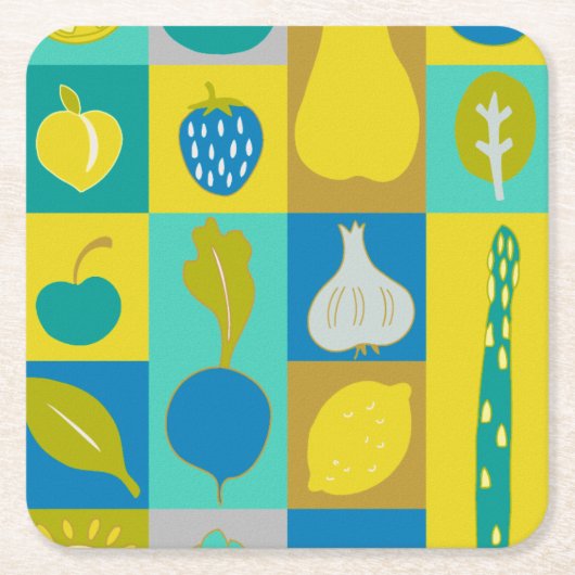 Veggie Blocks I Vierkante Kartonnen Onderzetter (Voorkant)