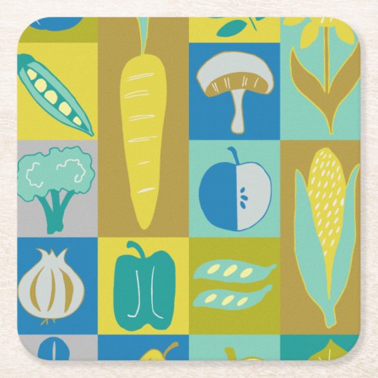 Veggie Blocks II Vierkante Kartonnen Onderzetter (Voorkant)