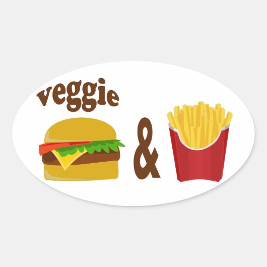 Veggie Burger en Fries Ovale Sticker (Voorkant)
