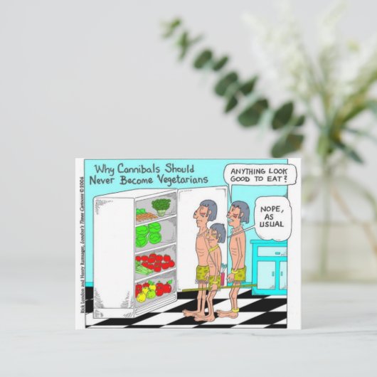 Veggie Cannibals Funny Offbeat Cartoon Gifts Briefkaart (Staand voorkant)