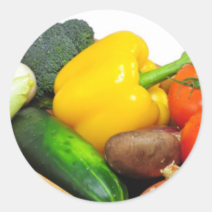 Vegtafels in een mand ronde sticker