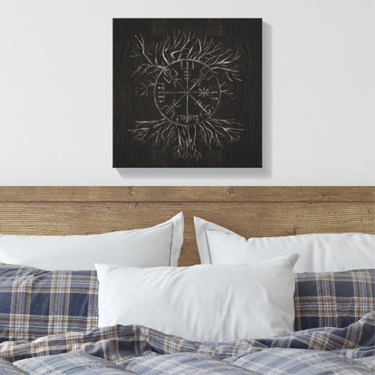 Vegvisir and Tree of life Yggdrasil Canvas Afdruk (Insitu (Slaapkamer))