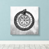 Vegvisir met Ouroboros en runes - grayscale Canvas Afdruk (Insitu (Houten vloer))