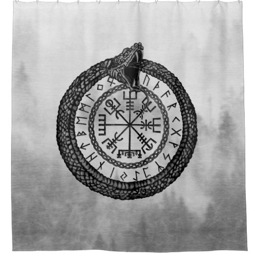 Vegvisir met Ouroboros en runes - grayscale Douchegordijn (Voorkant)