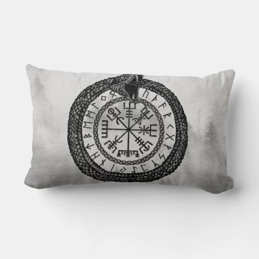 Vegvisir met Ouroboros en runes - grayscale Kussen (Achterkant)