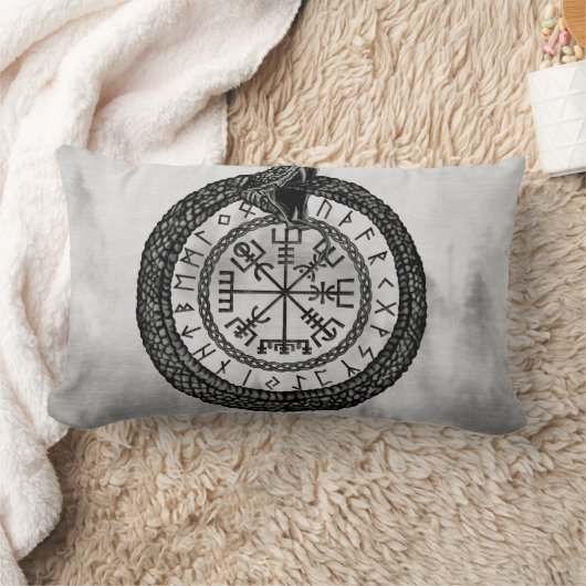 Vegvisir met Ouroboros en runes - grayscale Kussen (Deken)