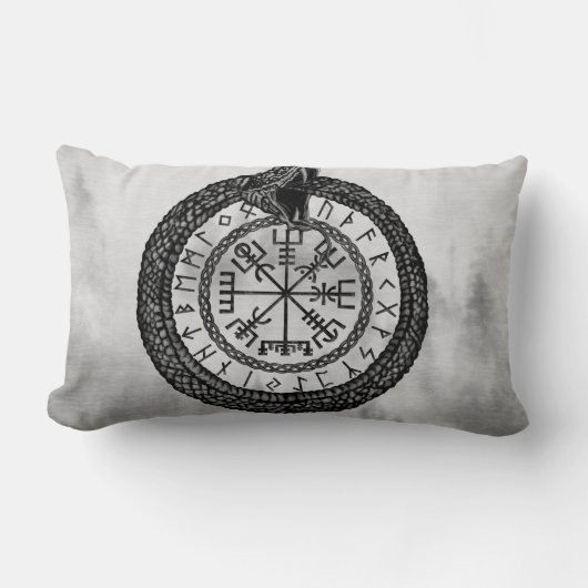 Vegvisir met Ouroboros en runes - grayscale Kussen (Voorkant)