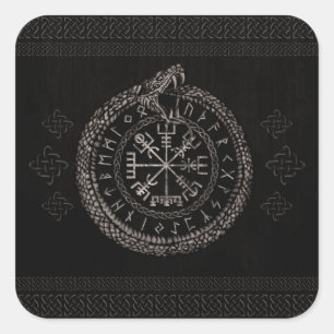 Vegvisir met Ouroboros en runes Vierkante Sticker