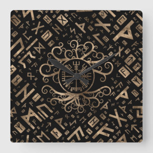 Vegvisir Tree of life Yggdrasil and Runes Vierkante Klok