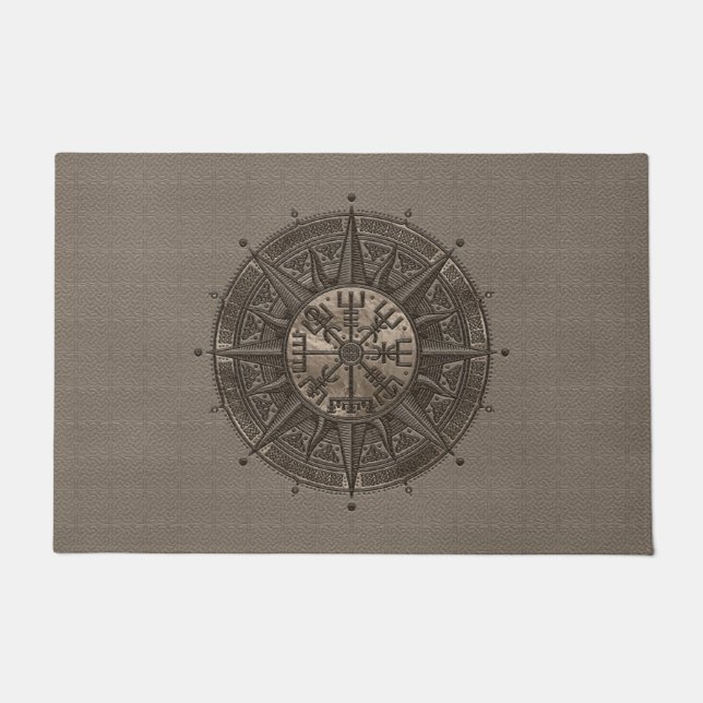 Vegvisir - Viking Compass - beige leder en goud Deurmat (Voorkant)