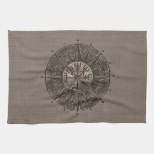 Vegvisir - Viking Compass - beige leder en goud Theedoek