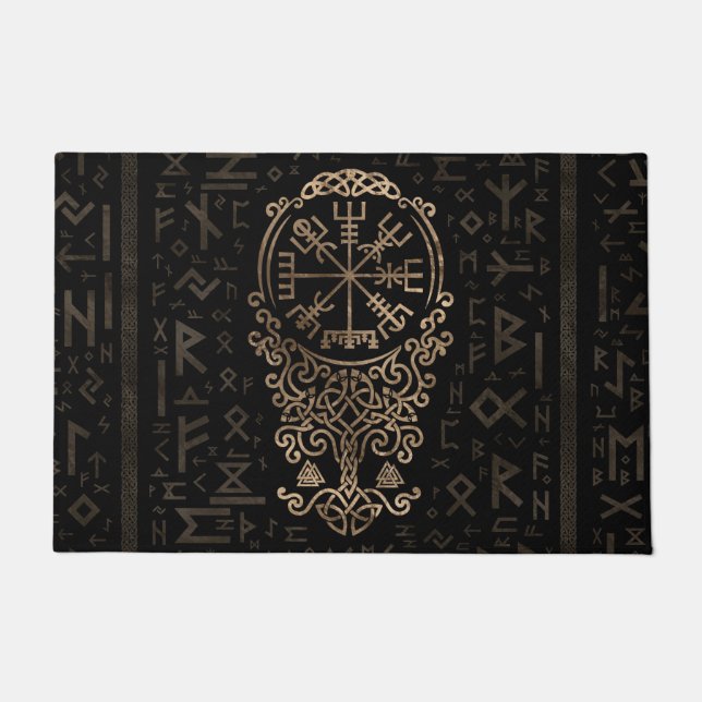 Vegvisir - Viking Compass op Futhark-patroon Deurmat (Voorkant)