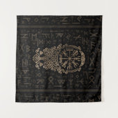 Vegvisir - Viking Compass op Futhark-patroon Wandkleed (Voorkant (horizontaal))