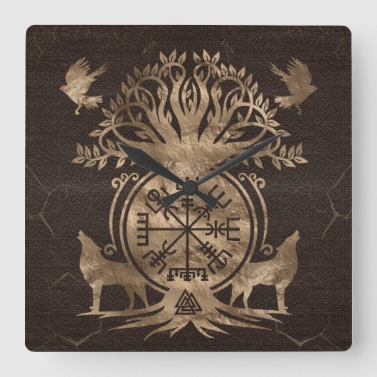 Vegvisir - Viking Compass Ornament Vierkante Klok (Voorkant)