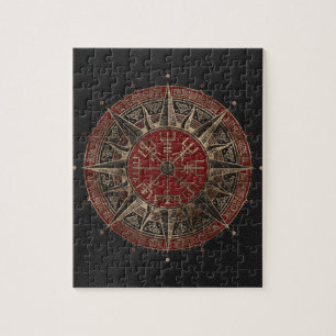 Vegvisir - Viking Compass - Zwart en rood leder Legpuzzel