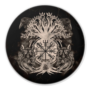 Vegvisir-Yggdrasil met Ravens en Wolven Keramische Knop