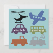 Véhicules de transport Invitation d'anniversaire p (Devant)