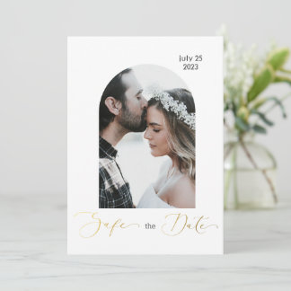 Veilig de datumfoto, gouden script kaart