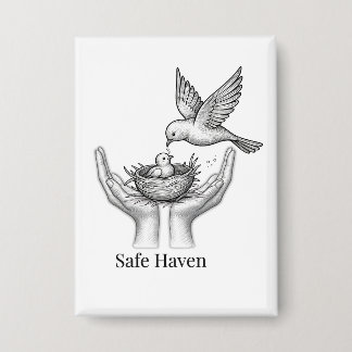 Veilige Haven - Vogel in Mensenhanden Natuur Kunst Button