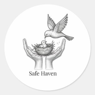 Veilige Haven - Vogel in Mensenhanden Natuur Kunst Ronde Sticker