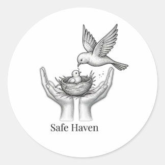 Veilige Haven - Vogel in Mensenhanden Natuur Kunst Ronde Sticker