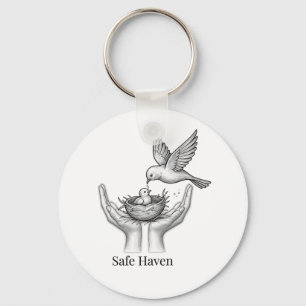 Veilige Haven - Vogel in Mensenhanden Natuur Kunst Sleutelhanger