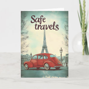 Veilige reizen Retro Car Paris Feestdagen Kaart