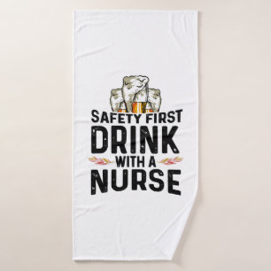 Veiligheid Eerste Drink Bierdrinker Verpleegster N Badhanddoek