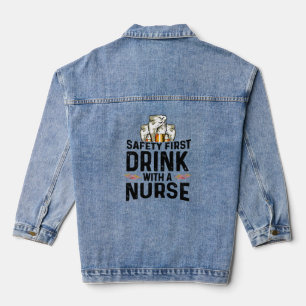 Veiligheid Eerste Drink Bierdrinker Verpleegster N Denim Jacket